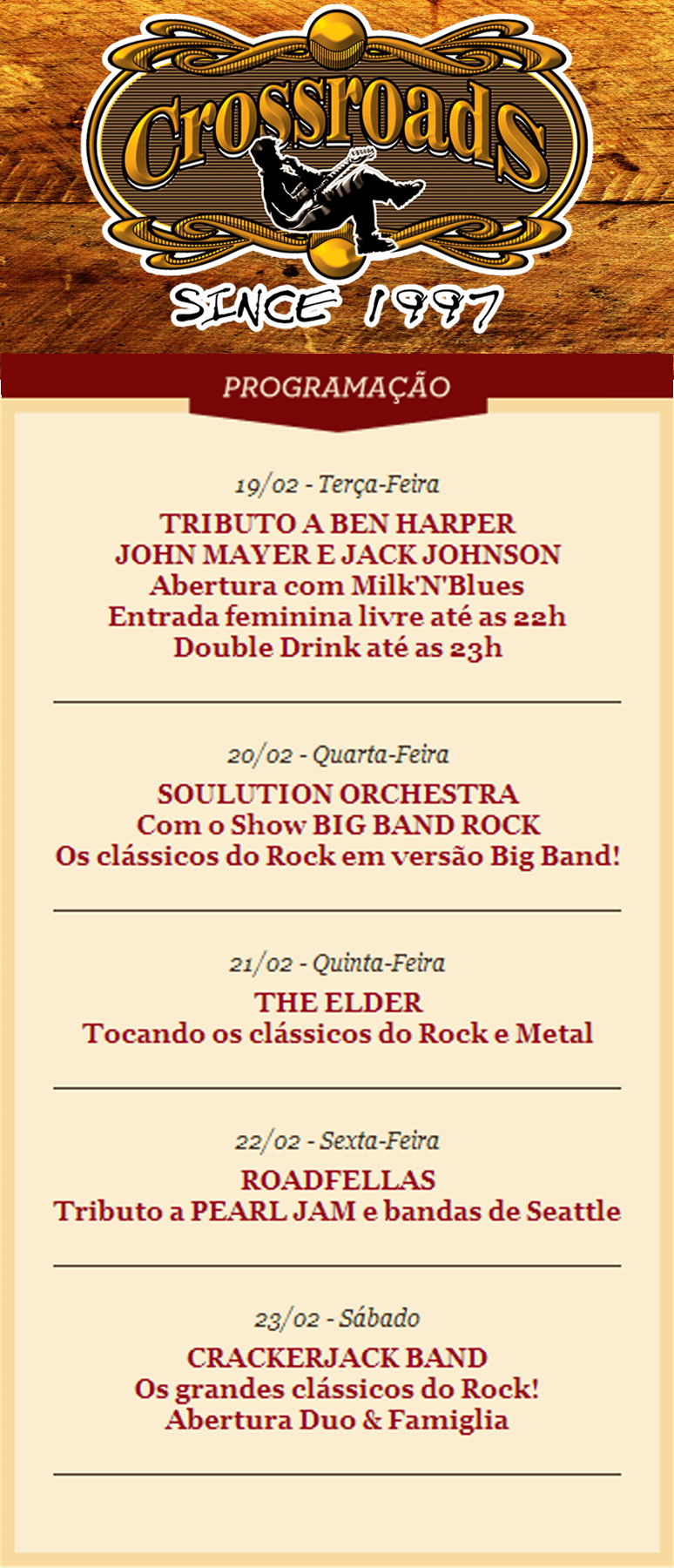 Programação da semana (19~23/02)  CROSSROADS